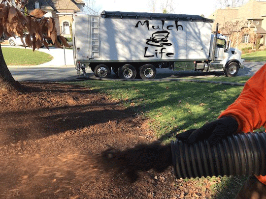 blowing wood mulch